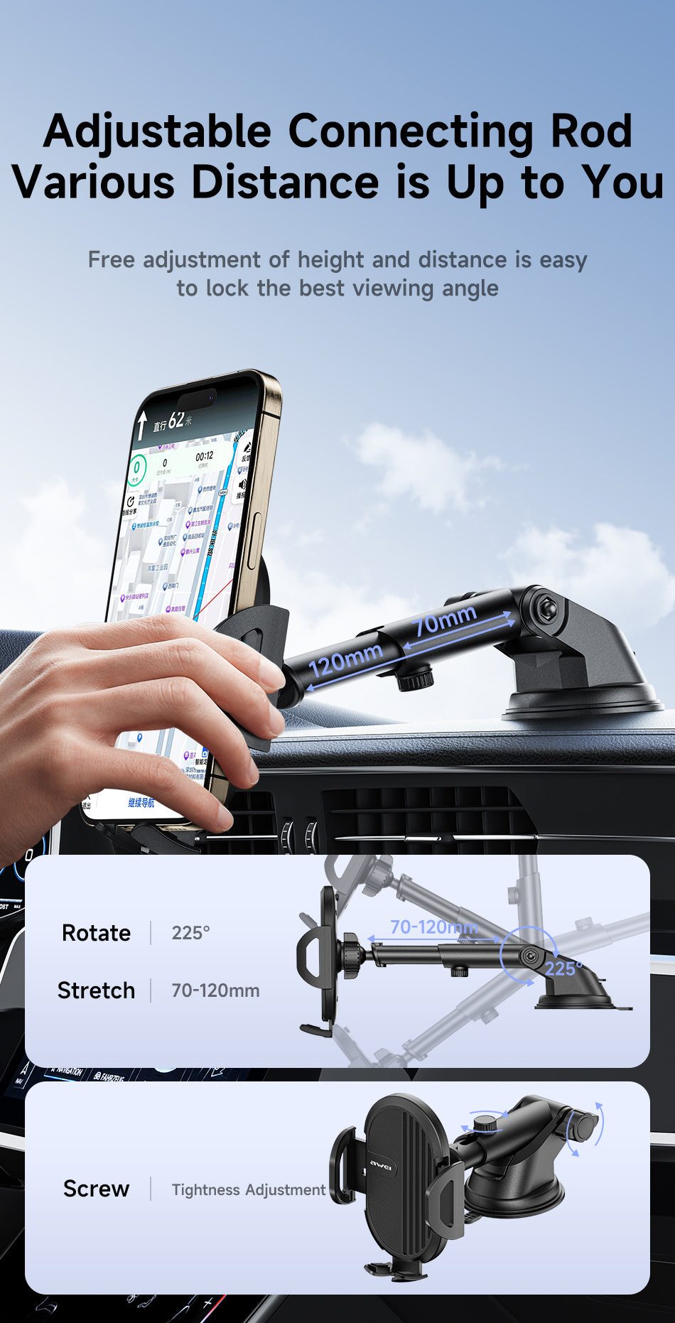 AWEI Suction Cup Type Simple Car Mobile Phone Holder