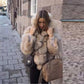 Women's Minimalist Hooded Patchwork Fur Grass Jacket
