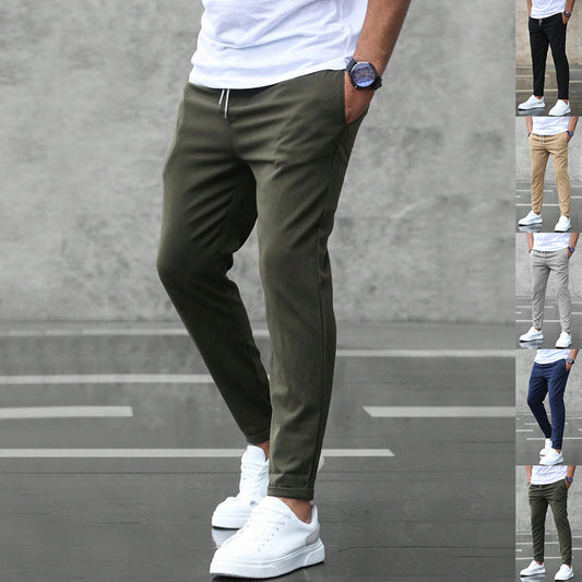 Men's Casual Drawstring Trousers With Pockets Fashion Slim Fit  Skinny Pencil Pants Clothing
