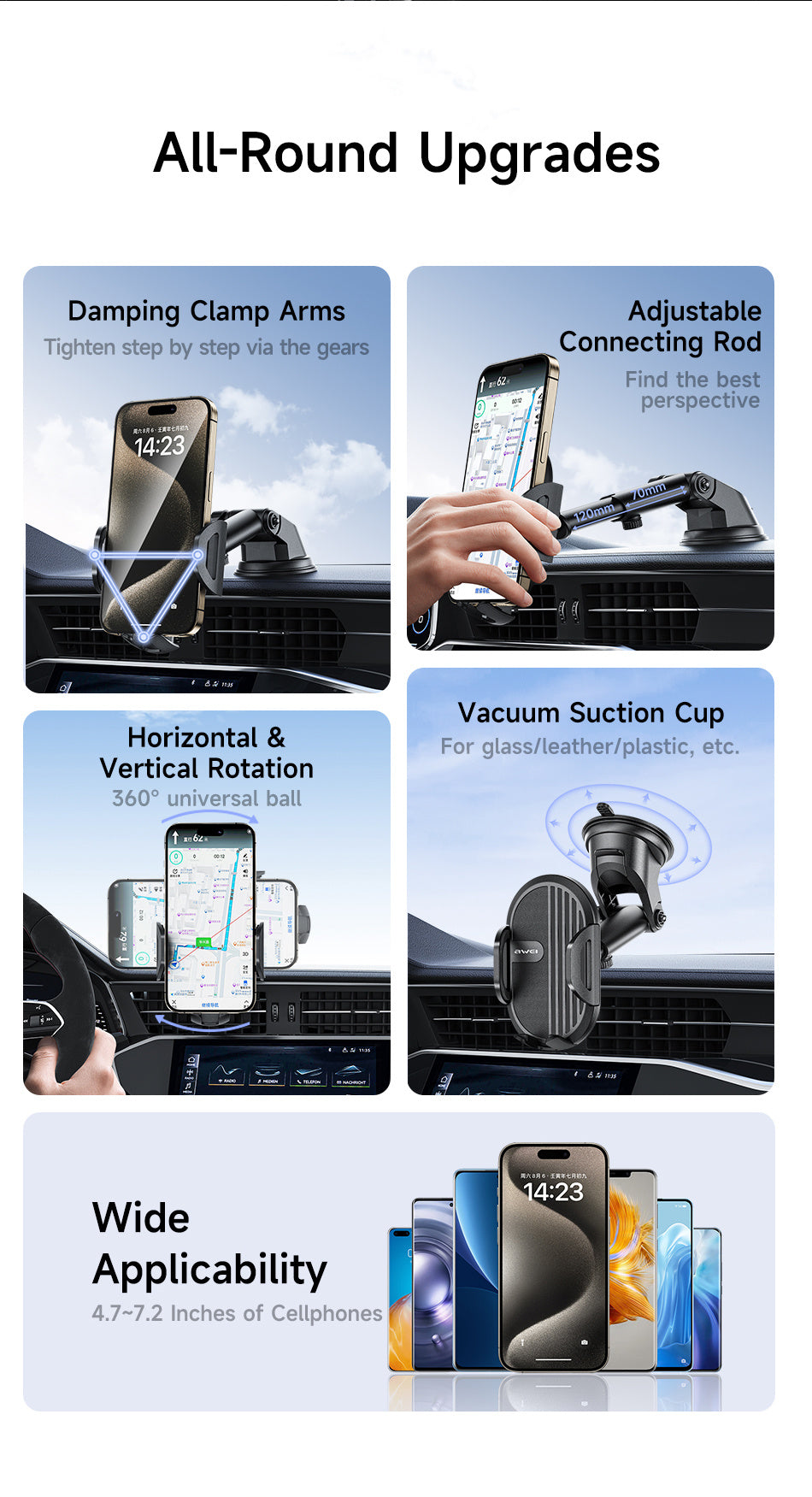 AWEI Suction Cup Type Simple Car Mobile Phone Holder