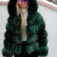 Women's Minimalist Hooded Patchwork Fur Grass Jacket